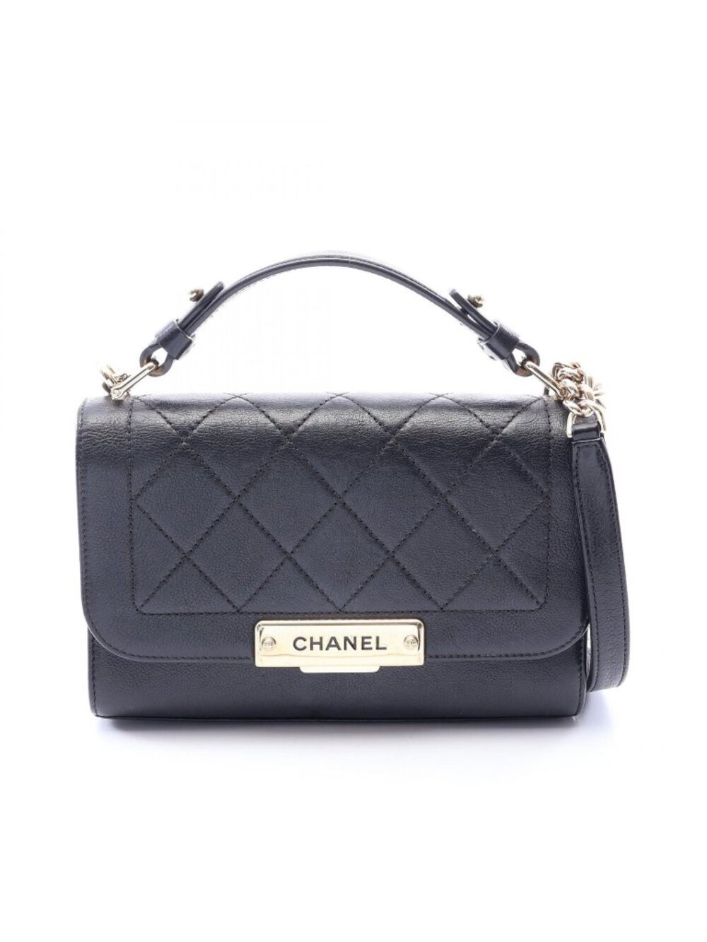 Chanel Shoulder Bag Quilted Quick Label 2-Way Black Caviar Leather Chain